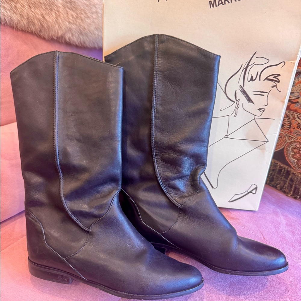 Classic Black Leather Heeled Boots